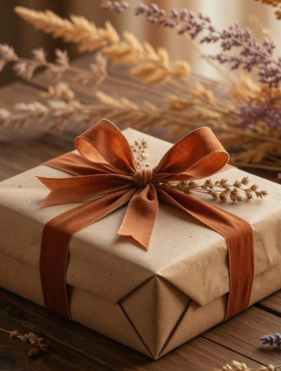 Wrapped gift box on a white studio sweep.