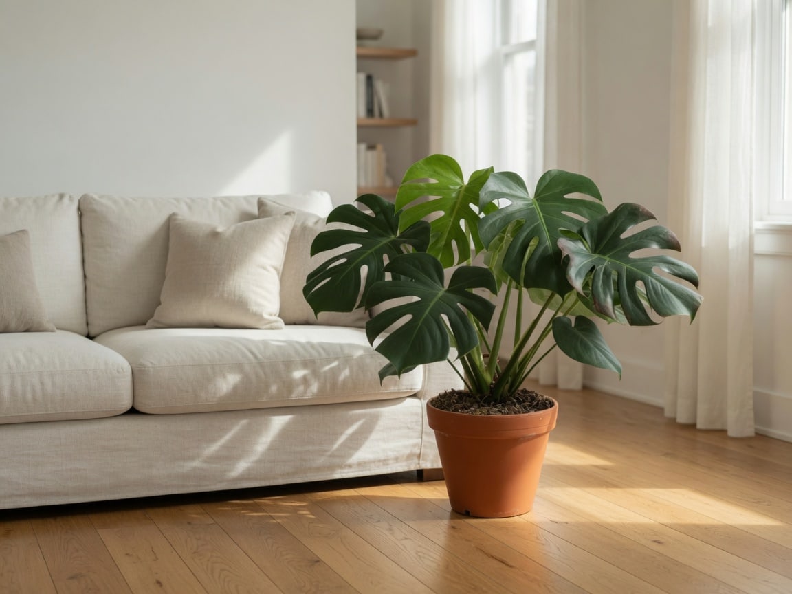 Same plant in a bright living room corner.