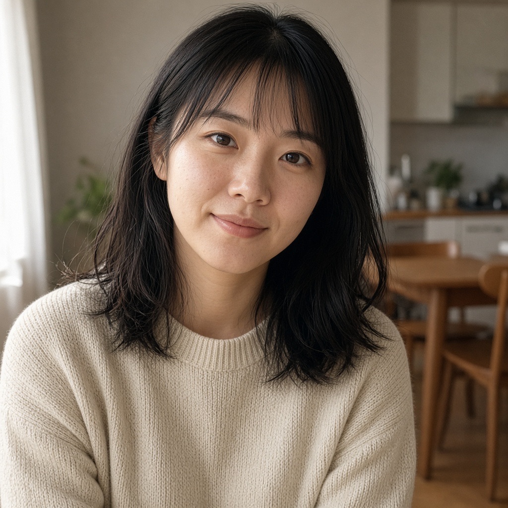 Same woman after a prompt that asked to remove matcha filter and rebuild a realistic photo.