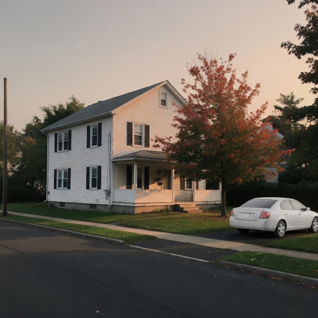 Same suburban house after a prompt that asked to remove object from photo and erase the power cables.