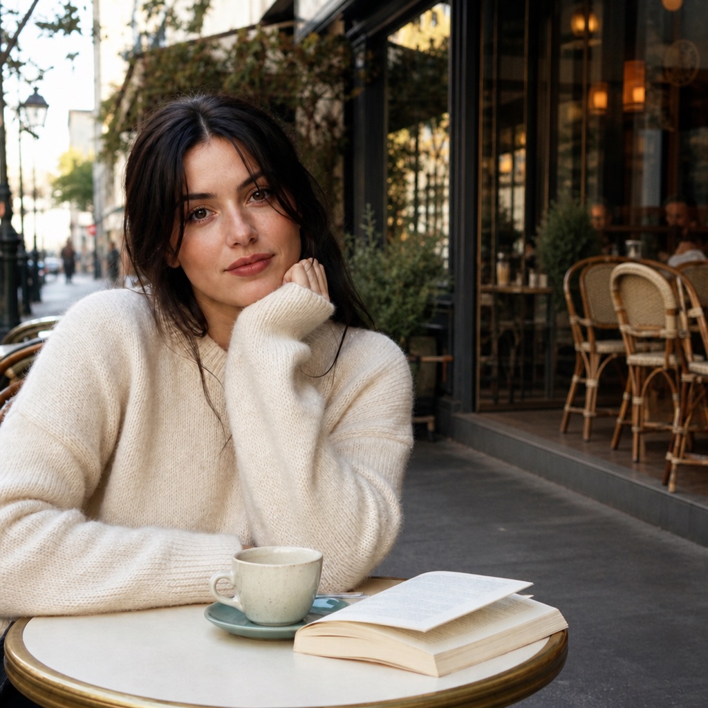 Same cafe terrace snapshot after a prompt that asked to remove person from photo and erase the passerby.