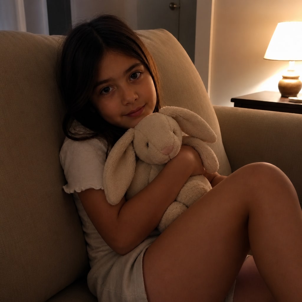 Same sofa snapshot after a prompt that asked to unblur image and reduce low-light softness.